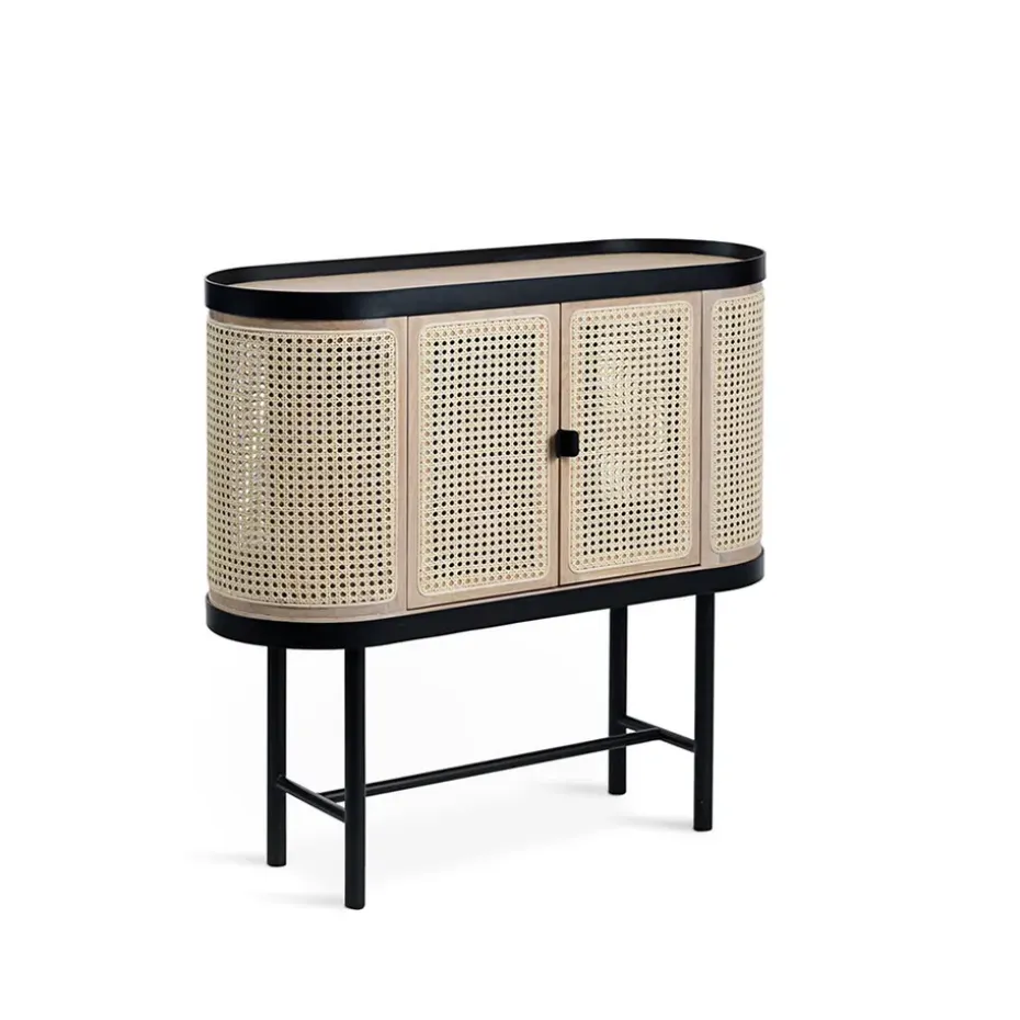 Be My Guest -baarikaappi, Rottinki, valkoöljytty tammi, musta teräsrunko