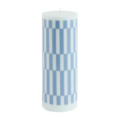 Column Candle pöytäkynttilä large 25 cm, Light blue-dusty blue check