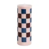 Column Candle pöytäkynttilä large 25 cm, Pink-bordeaux-dark blue check