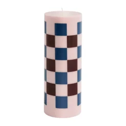 Column Candle pöytäkynttilä large 25 cm, Pink-bordeaux-dark blue check