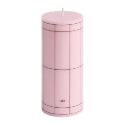 Column Candle pöytäkynttilä small 15 cm, Light pink-bordeaux grid