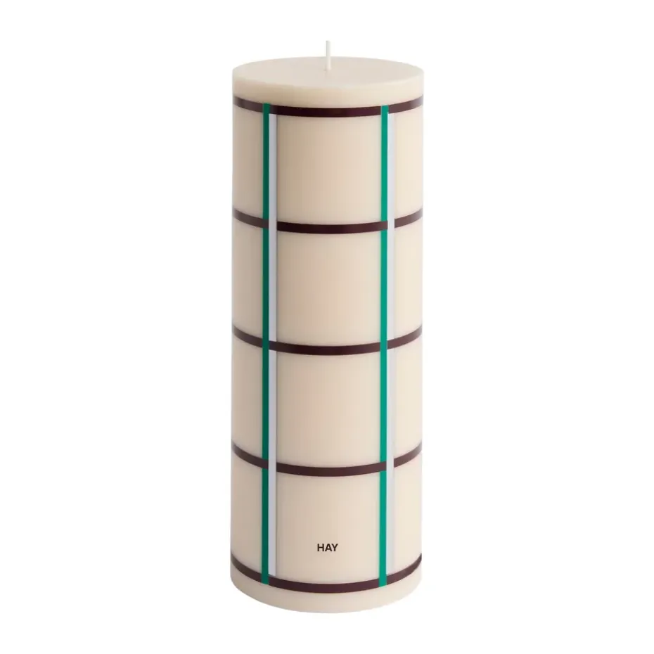 Column Candle pöytäkynttilä large 25 cm, Off white-green bordeaux-silver