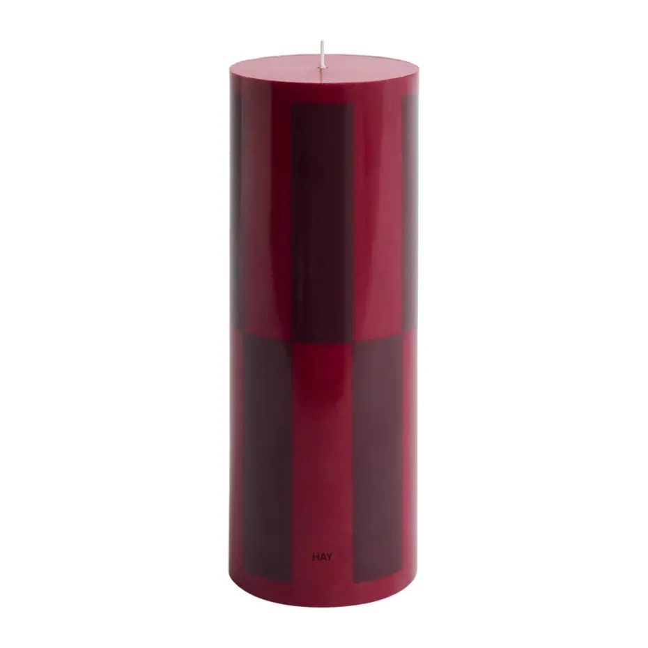 Column Candle pöytäkynttilä large 25 cm, Wine-bordeaux large check.
