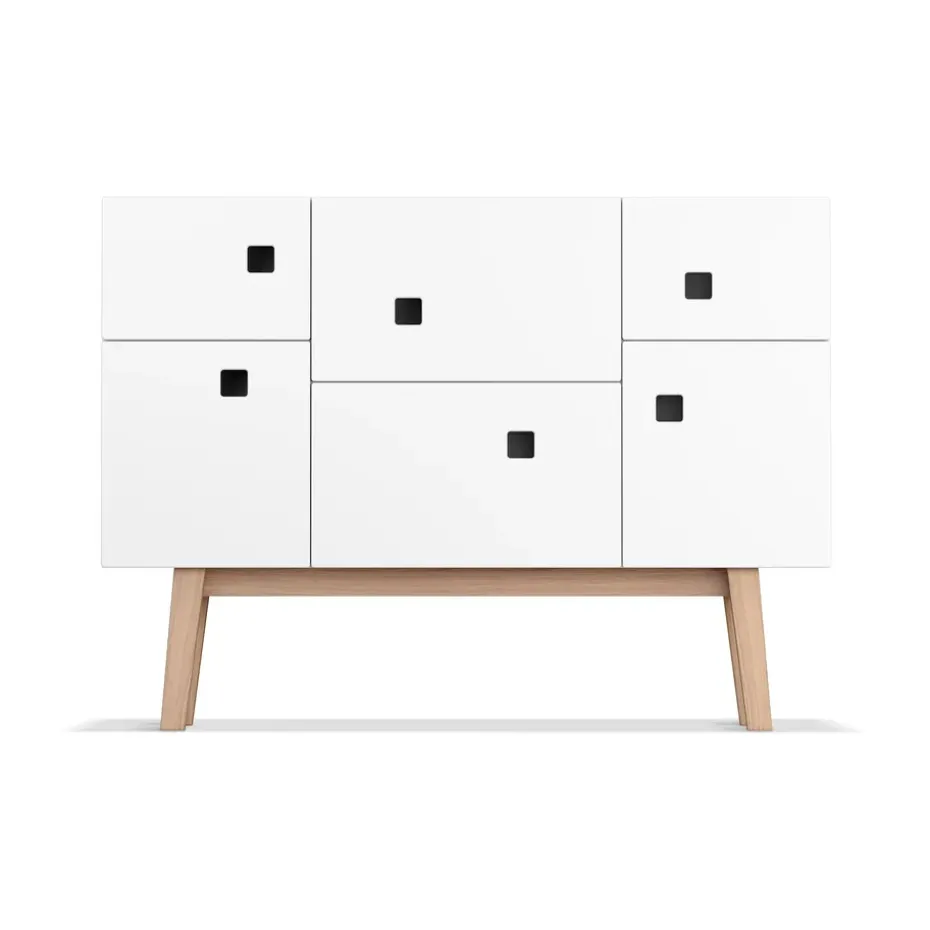 Peep C2 -kaappi, Valkoinen, retro, tammijalat