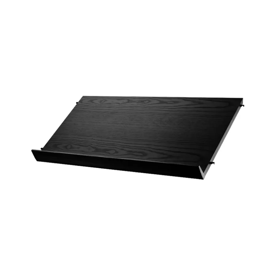 String lehtihylly puu, saarni musta petsattu, 78x30 cm